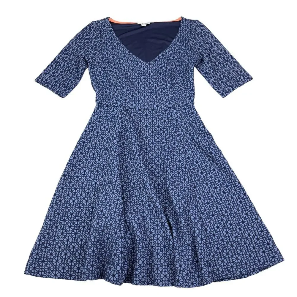 BODEN Floral Jacquard A-Line Dress Size 2 Petite Blue